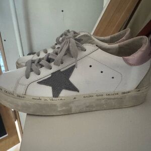 Golden Goose White and Pink Sneakers with Black Star